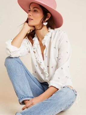 Anthropologie x Rebecca Taylor La Vie ruffled rosebud blouse